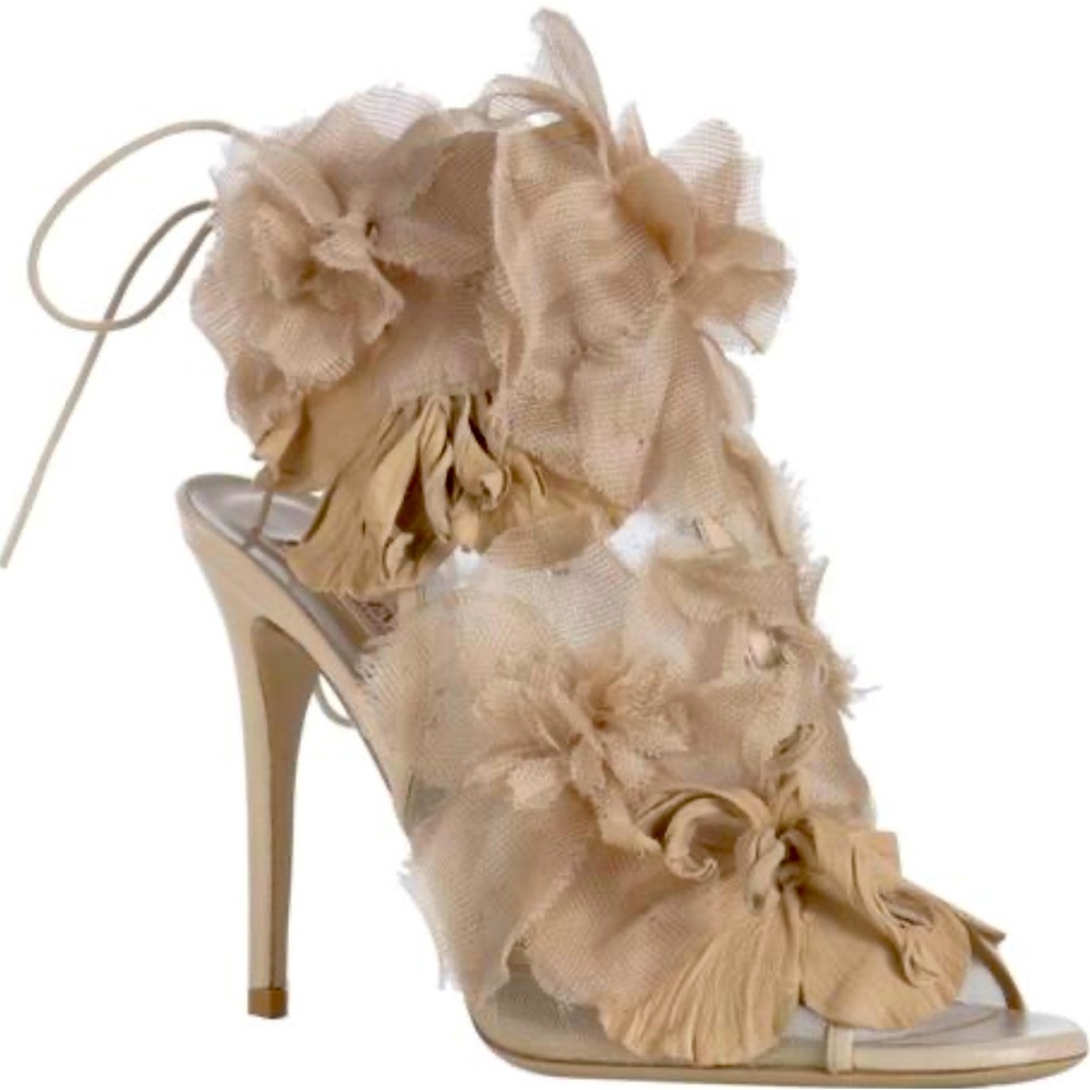 Valentino Nude Floral Appliqué Peep Toe